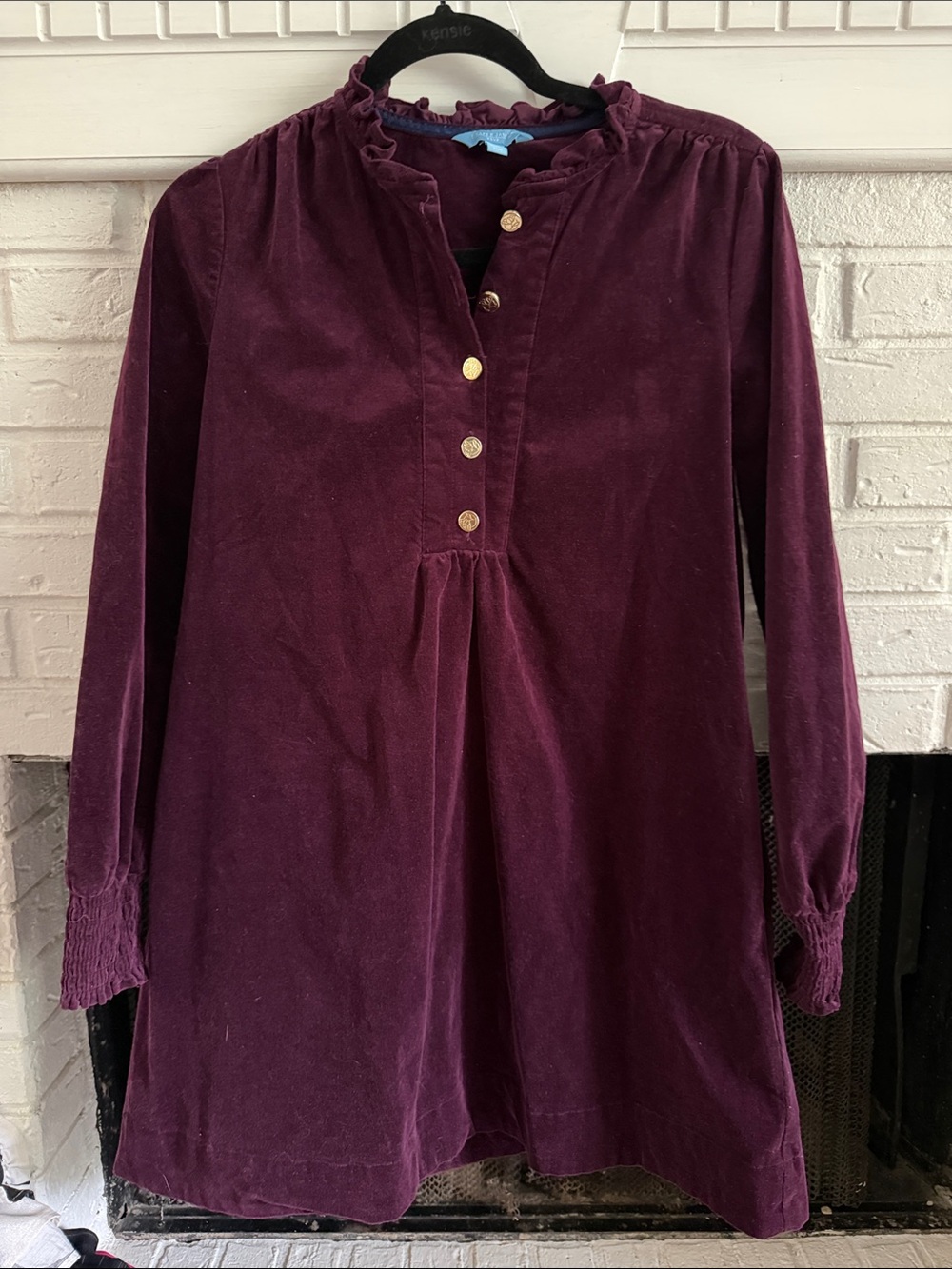 Draper James Plum Velvet Tunic Dress with Gold Buttons